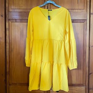 Women’s Arolina Yellow Long Sleeve Tunic Loose Fall Flowy Swing Shift Dress